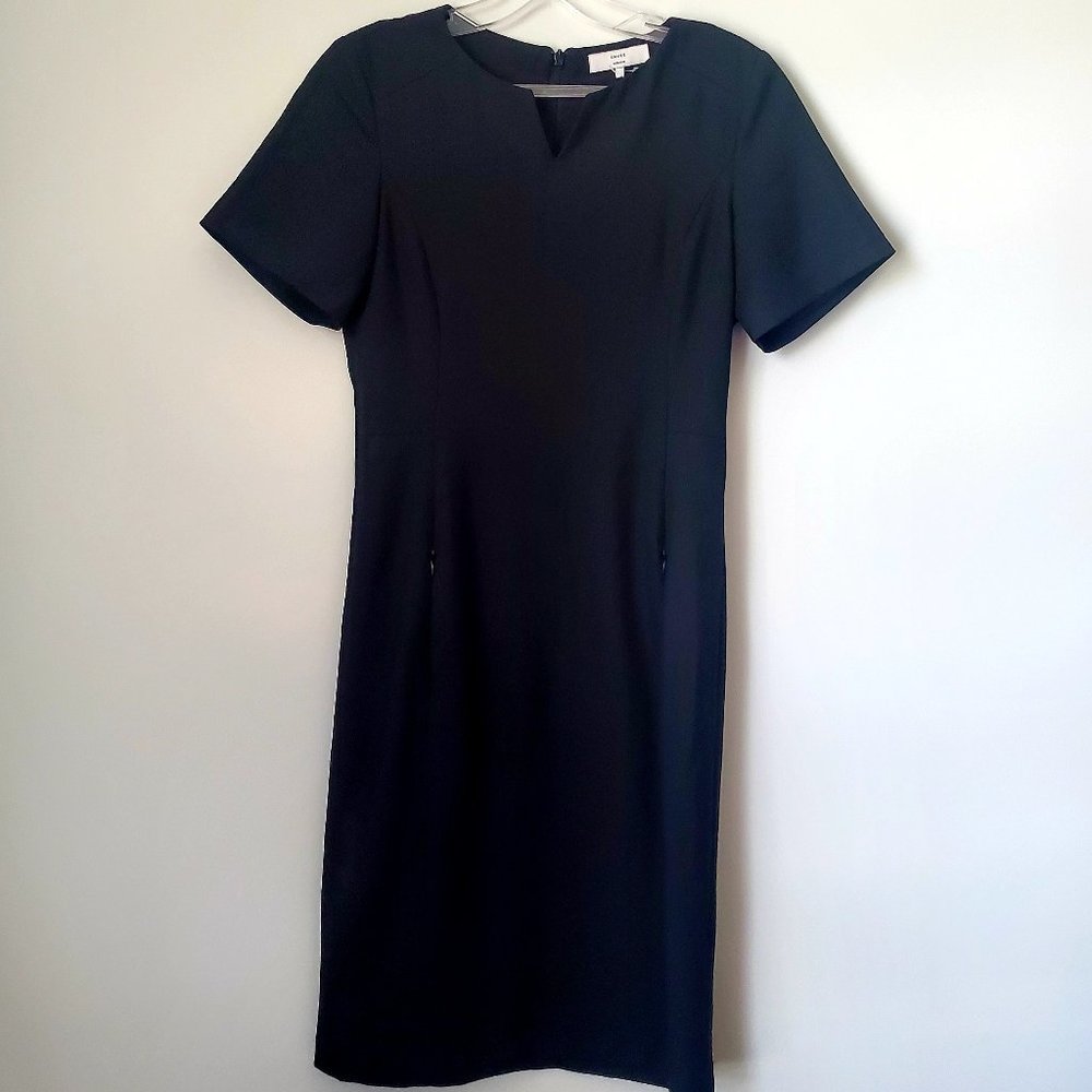 NWT * Short Sleeve Fitted Black Dress Office Siren Career Notched Neckline UK4